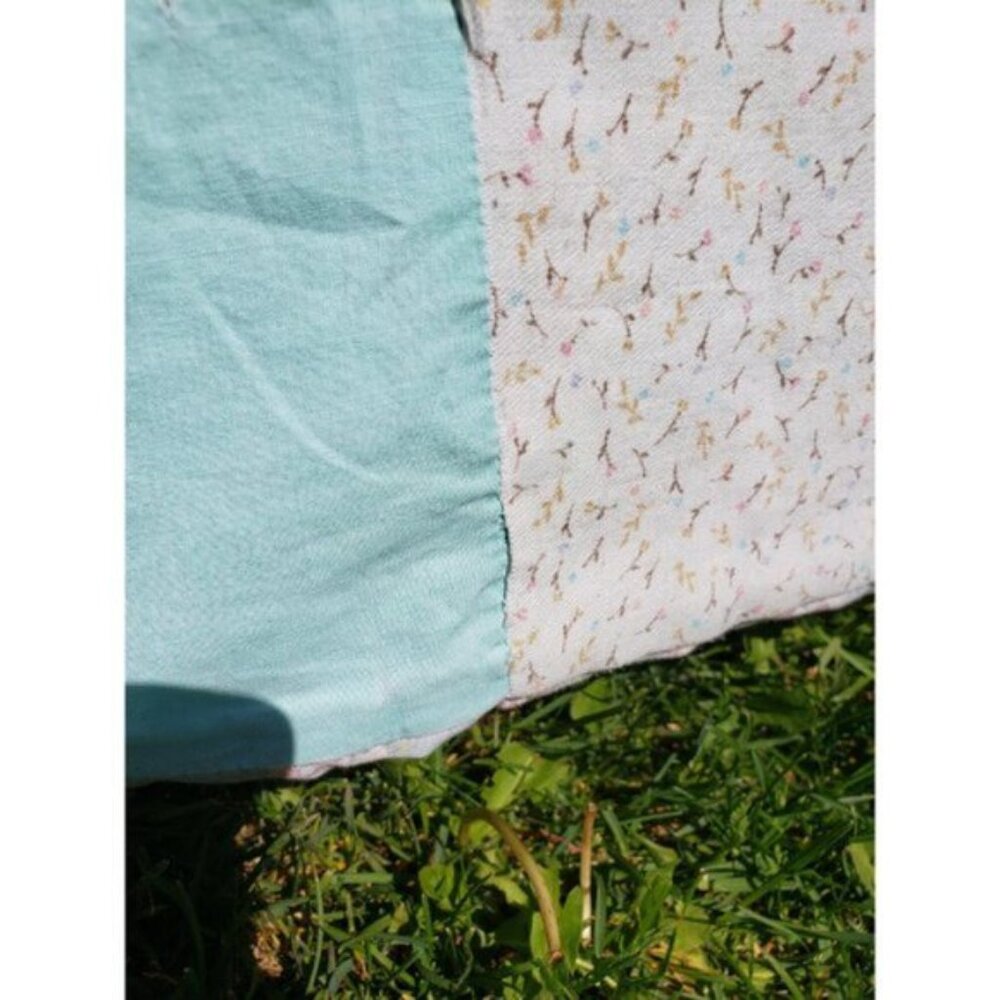 (💥3/$50) Vtg Nine Patch Quilt Square Lap Blanket Floral Fabric Patchwork - Picture 8 of 10